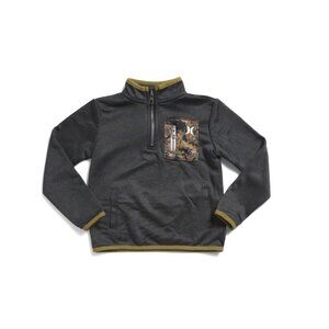 HURLEY Black Heather Toddler Boys Quarter Zip Patch Pocket Top
